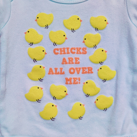 🧮6/$20 Sara Kety "Chicks All Over Me" Onesie Pastel Blue & Yellow Sz. 6-12 mos - Picture 4 of 4